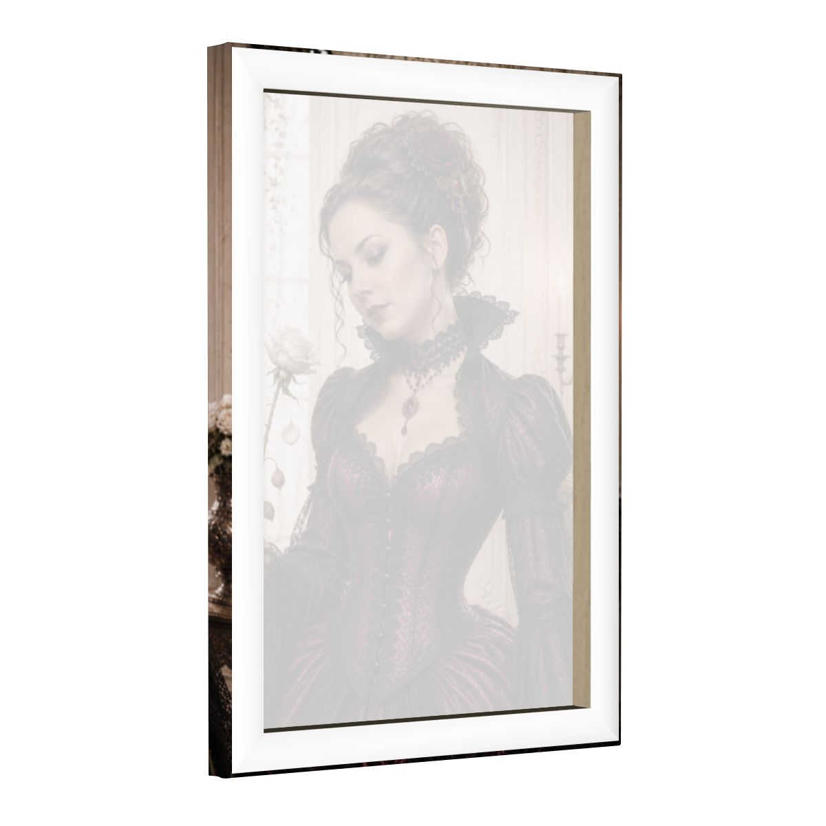 Framed Canvas Painting Gothic Victorian Woman with Rose Halloween (Made in USA)