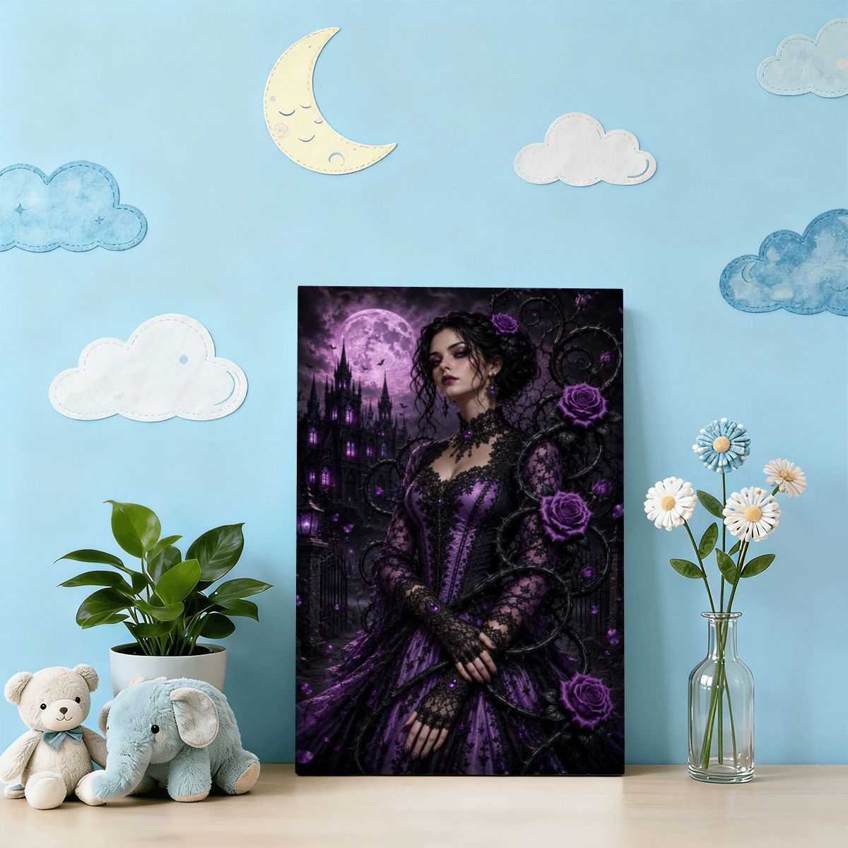 Framed Canvas Painting Gothic Halloween Woman with Vine (Made in the USA)