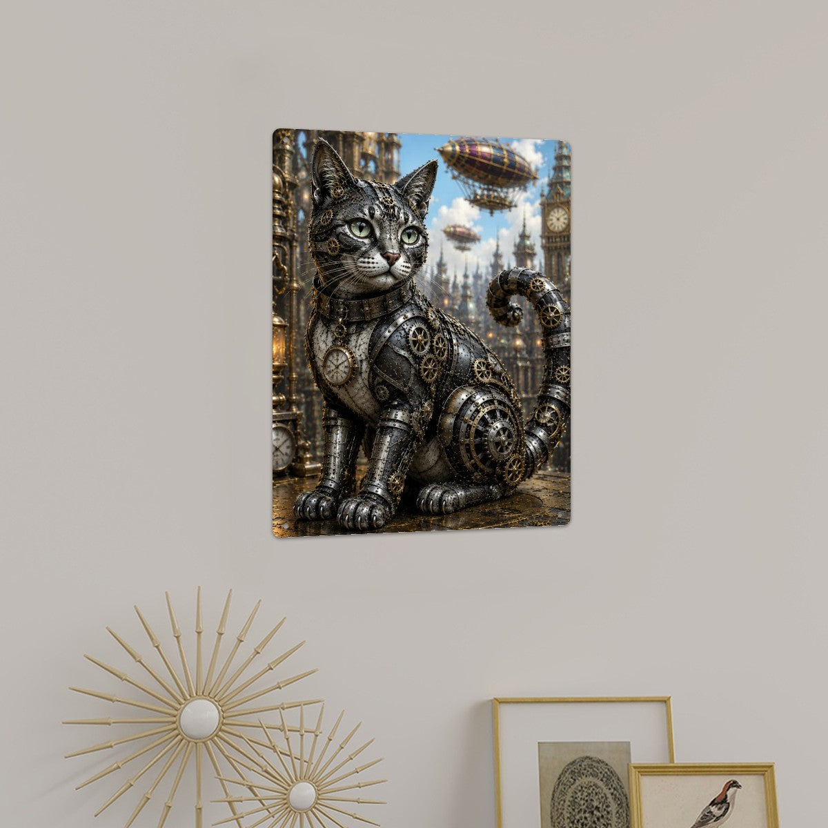 Rectangular Tin Sign Metal Sign Decor Steampunk Cat