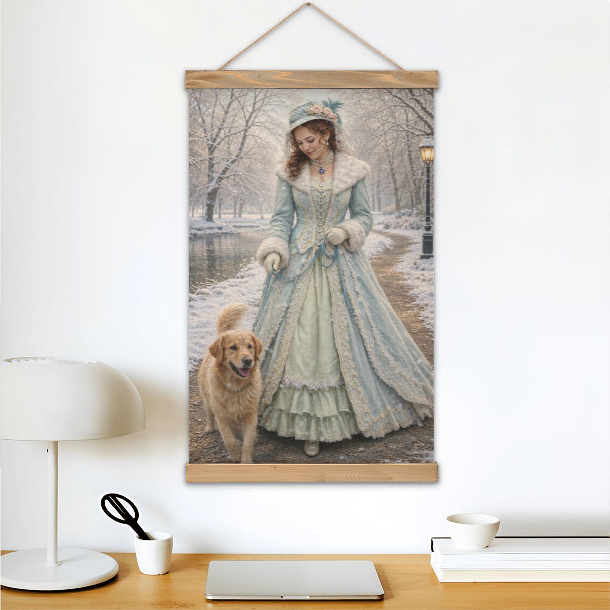 Linen Canvas Wall Art Victorian Winter Walk in the Park