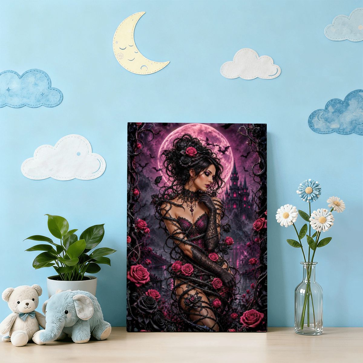 Framed Canvas Painting Gothic Rose Vine (Made in USA)