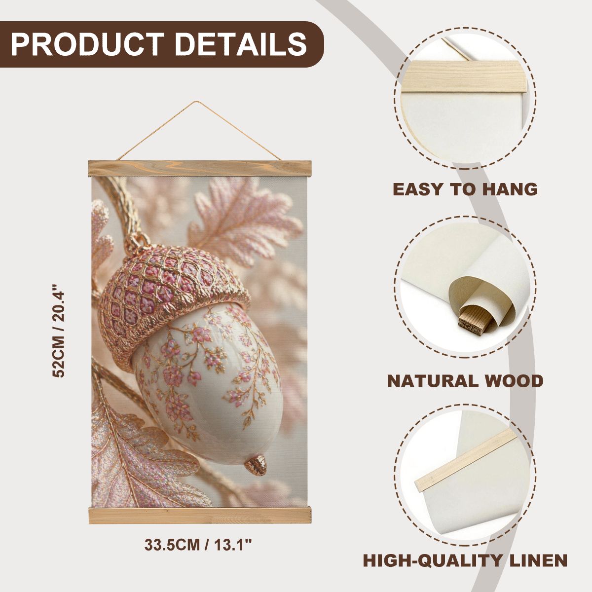 Linen Canvas Wall Art Pink Acorn