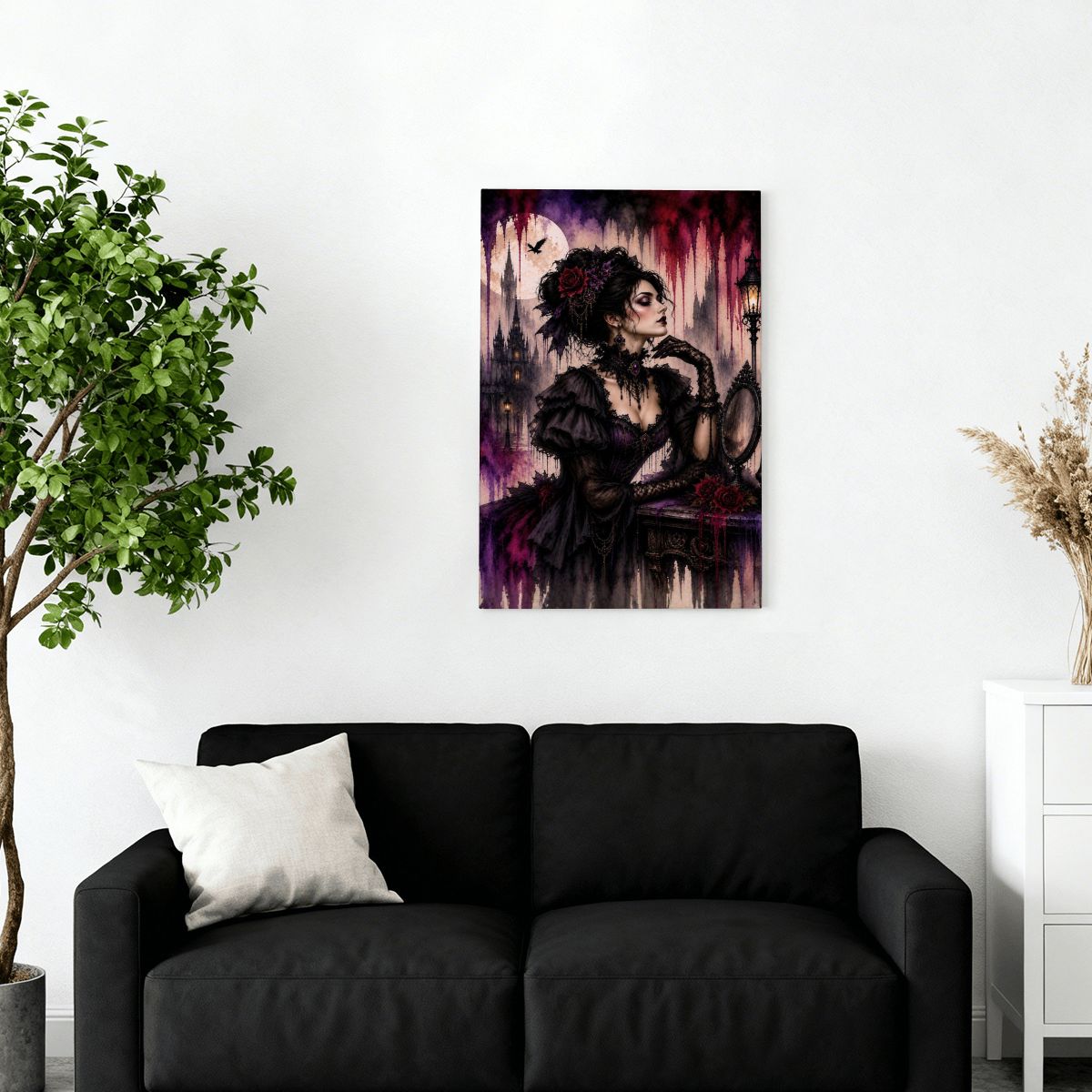 Framed Canvas Painting Halloween Gothic Victorian Woman Drip Art (Made in USA)