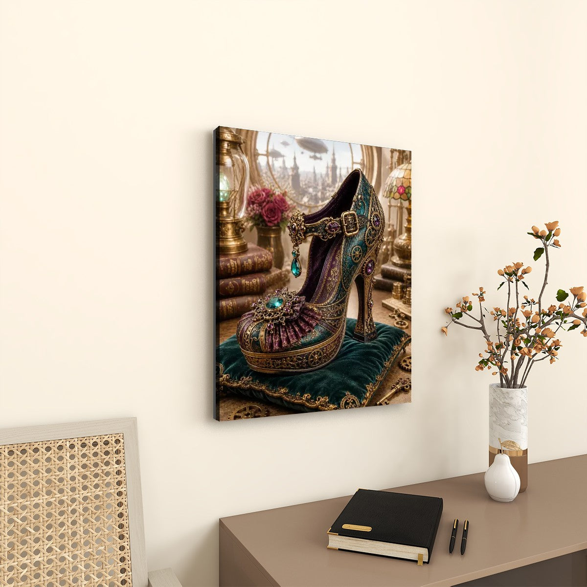 Canvas Prints Wall Art Steampunk Heel Teal and Purple