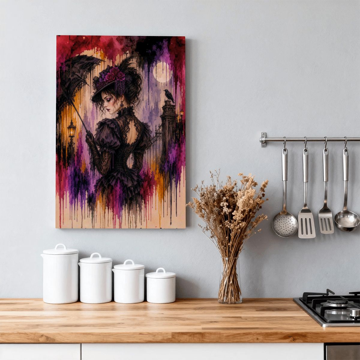 Framed Canvas Painting Victorian Drip Art Goth Rain (Made in USA)