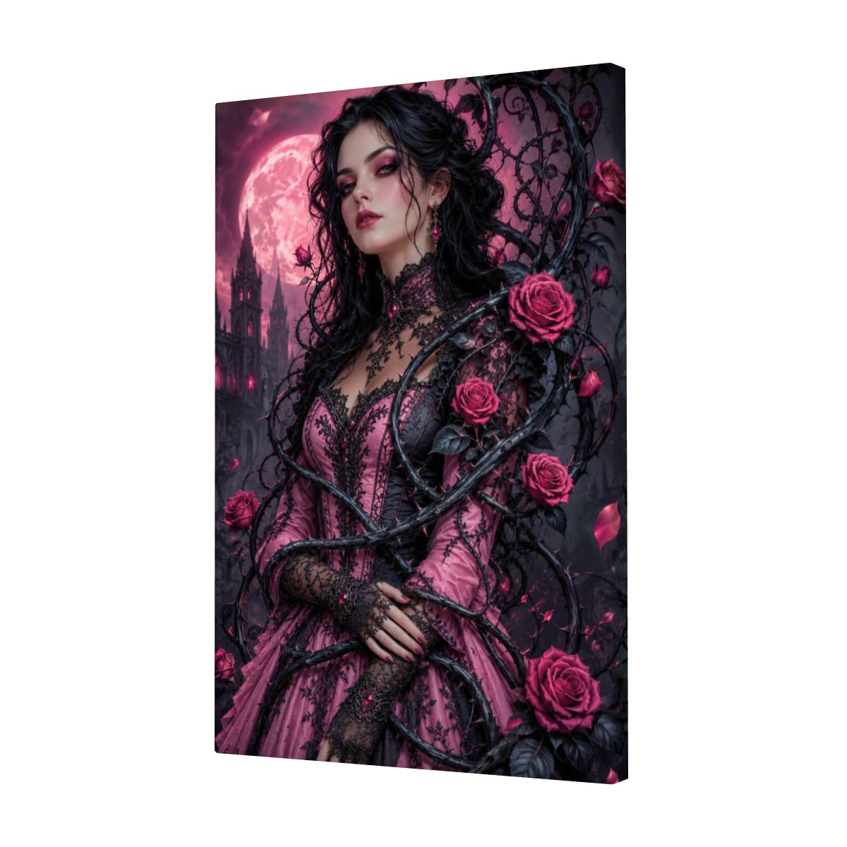 Framed Canvas Painting Gothic Pink Roses (Made in USA)