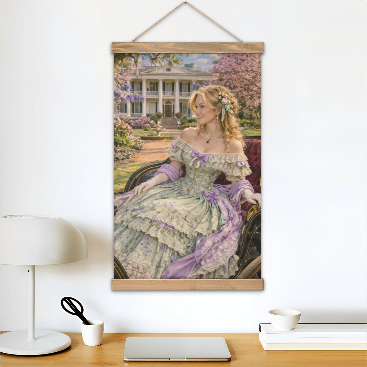 Linen Canvas Wall Art Civil War Woman in Carriage