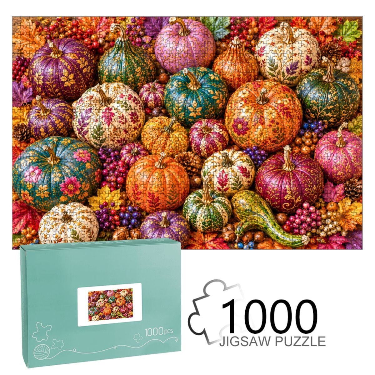 1000pcs Wooden Jigsaw Puzzles (Made in USA) Fall Pumpkins
