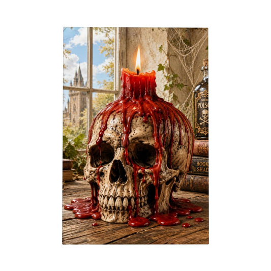 Framed Canvas Painting Skull with Candle (Made in USA)