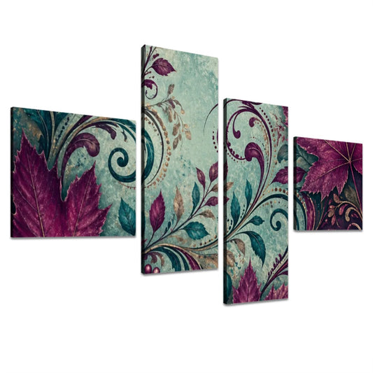 4 Panels Canvas Prints Wall Art Fall Teal