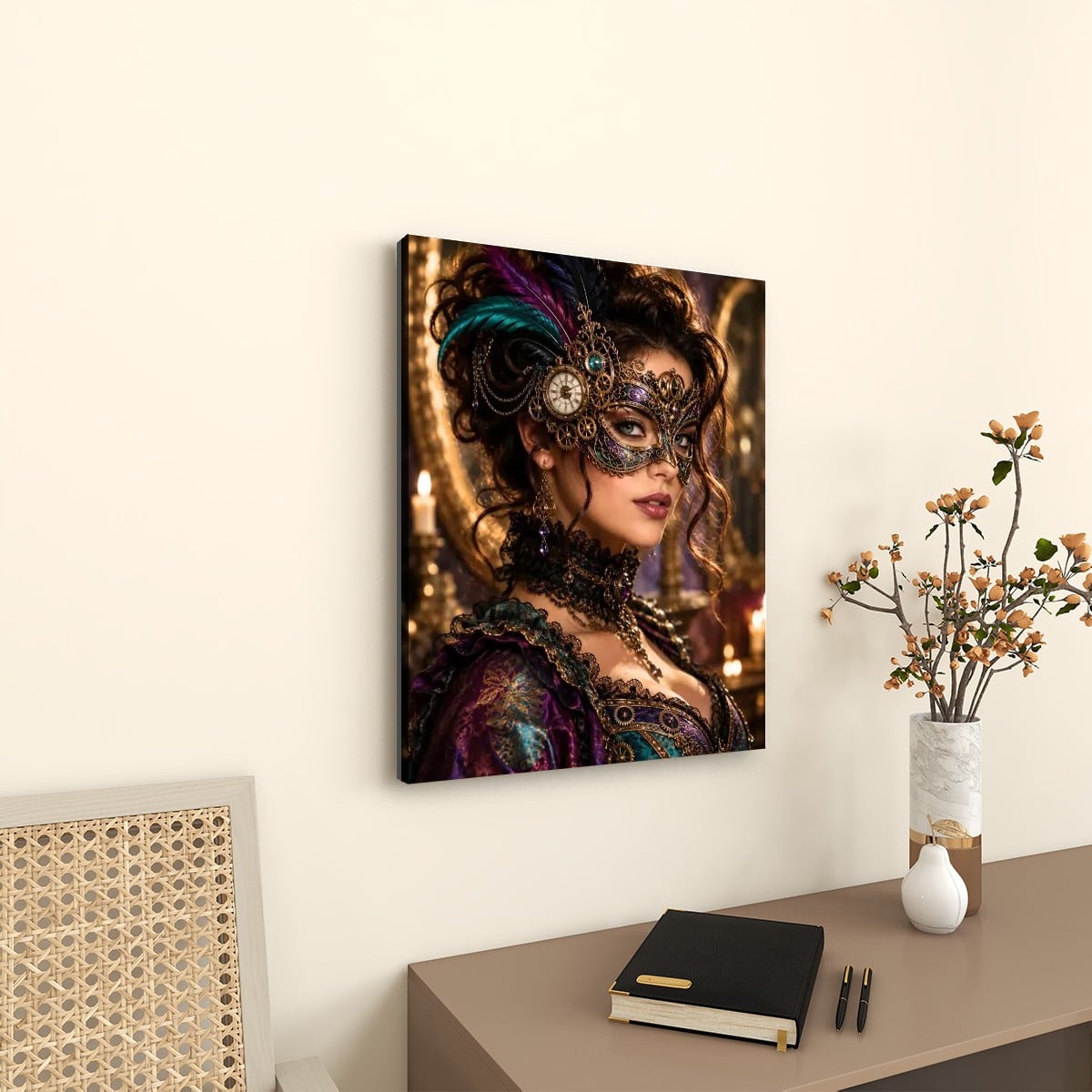 Canvas Prints Wall Art Steampunk Piano Mask Violet