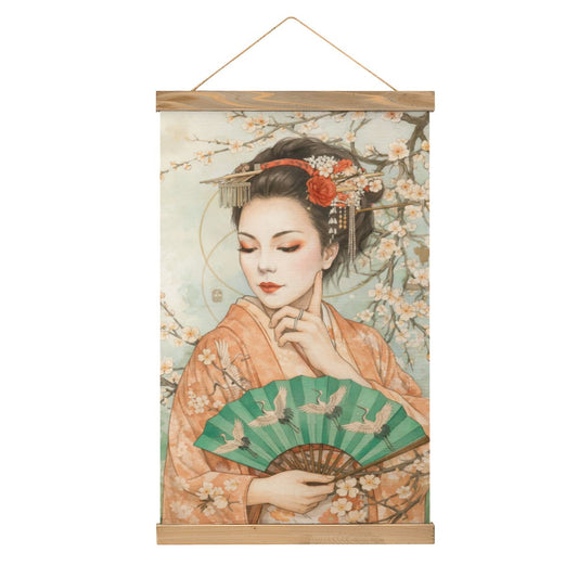 Linen Canvas Wall Art Geisha with Fan