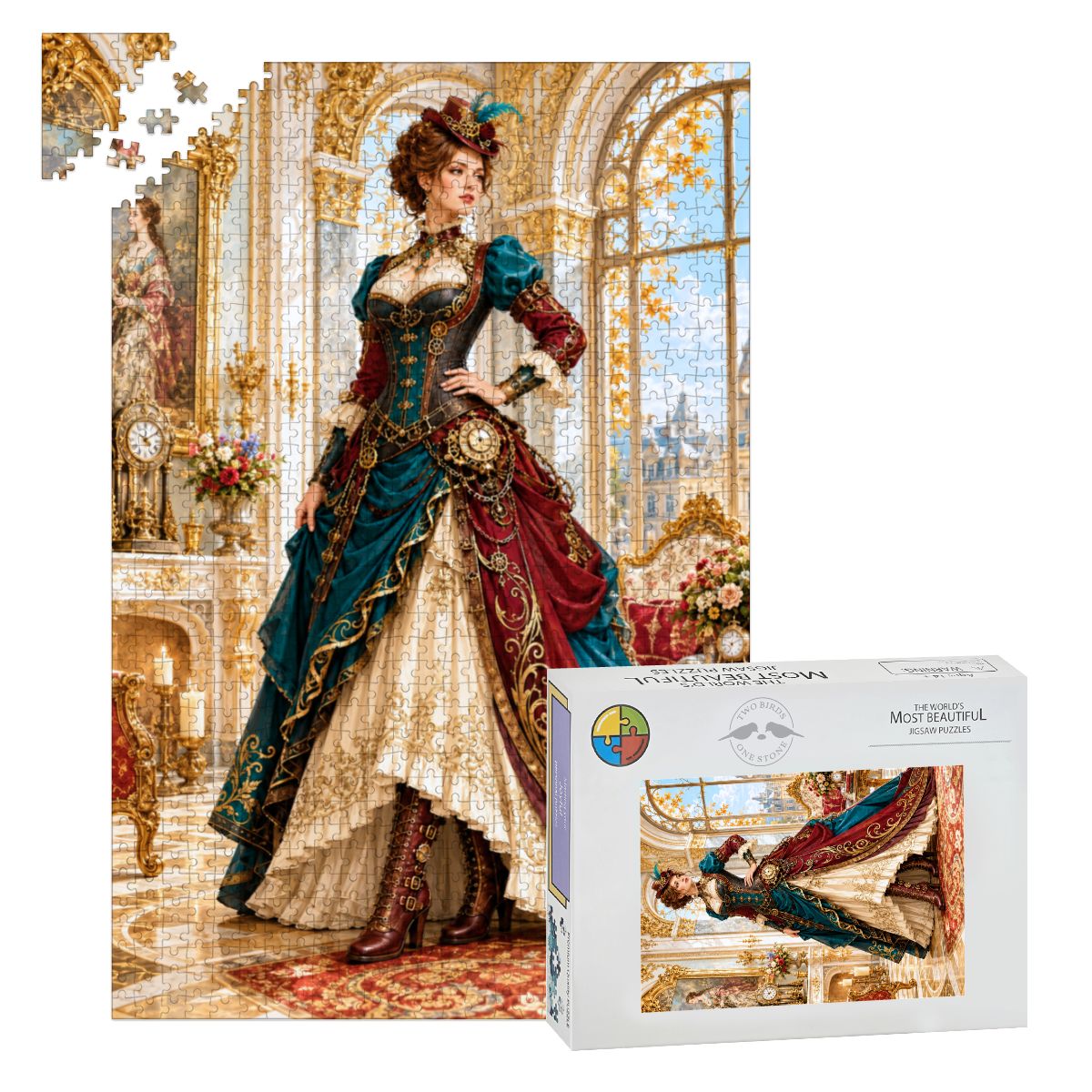 Wooden Jigsaw Puzzles 1000 pcs Steampunk Victorian Woman Teal and Red