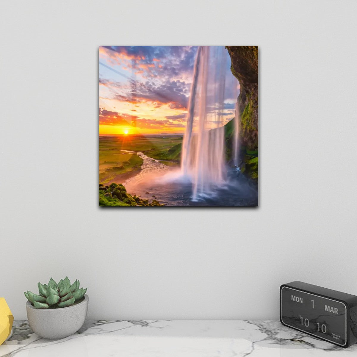 Square Acrylic Wall Art Prints with Hook Seljalandsfoss Iceland