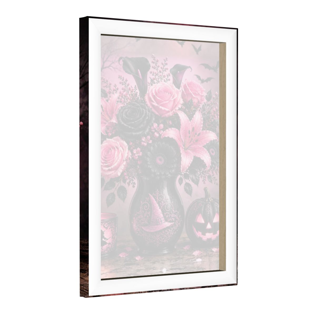Framed Canvas Painting Halloween Pink and Black Flower Vase (Made in USA)