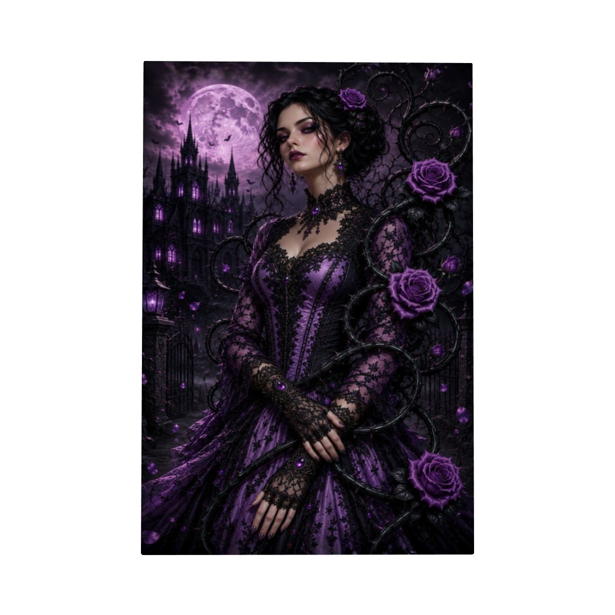 Framed Canvas Painting Gothic Halloween Woman with Vine (Made in the USA)