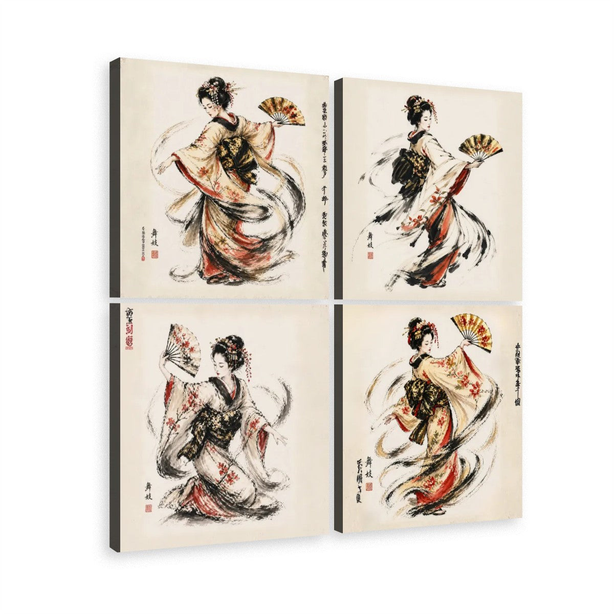 4 Panels Canvas Prints Wall Art Geisha Dance
