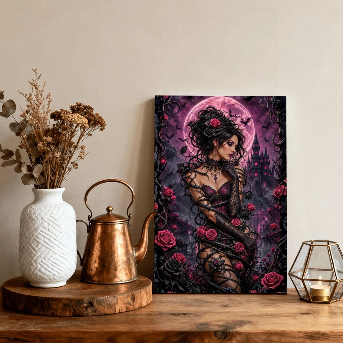 Framed Canvas Painting Gothic Rose Vine (Made in USA)