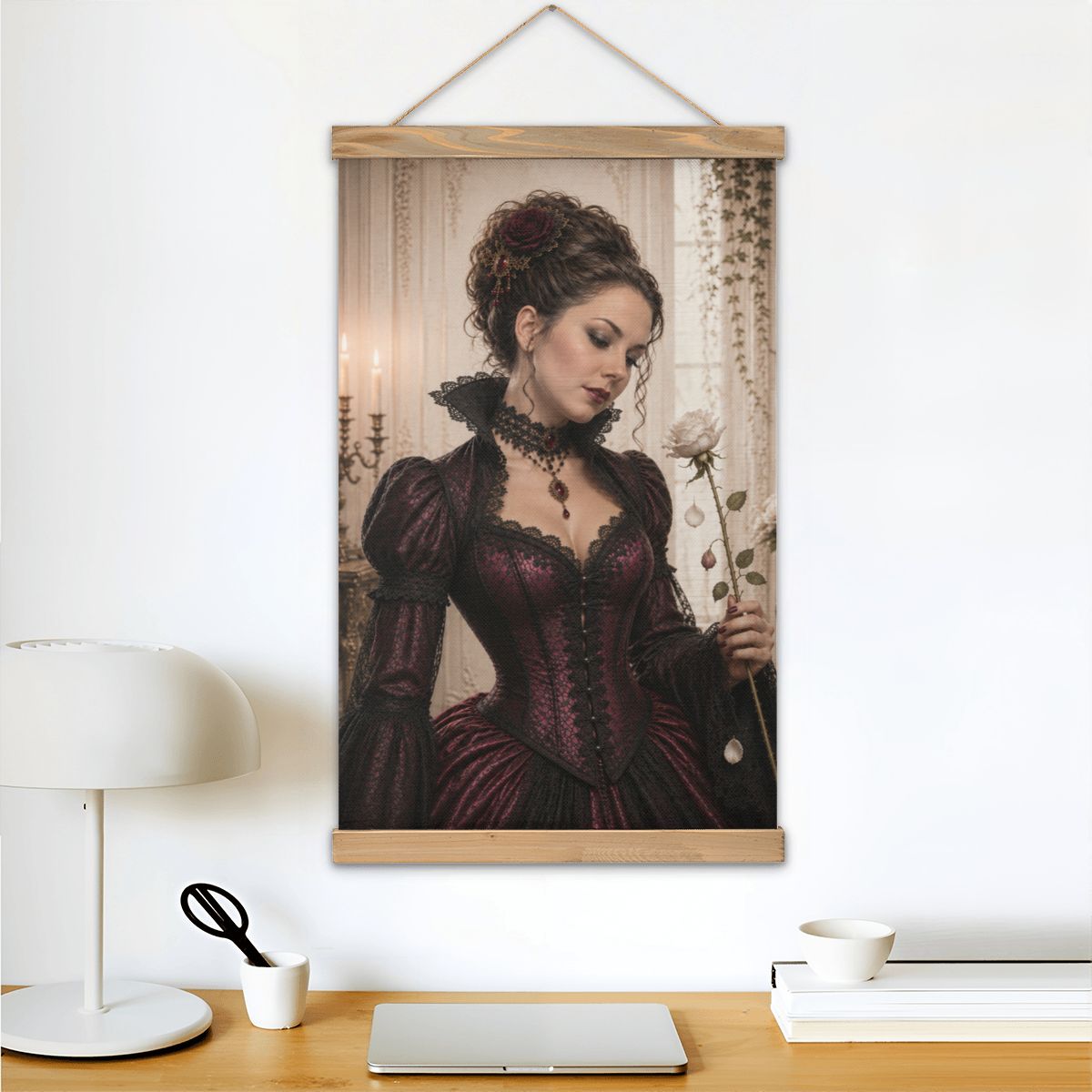Linen Canvas Wall Art Gothic Victorian Woman Rose Halloween