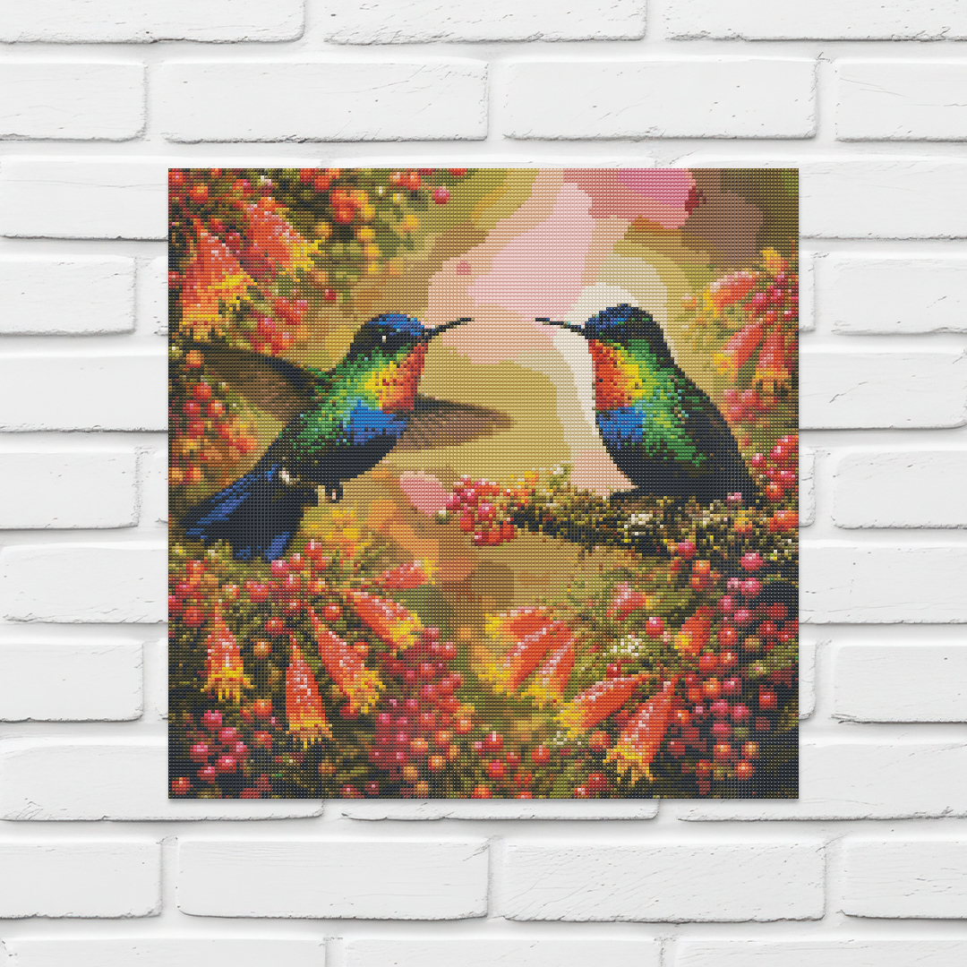 Diamond Painting Kit 20"x20" Fiery-throated Hummingbird (Round Drills)