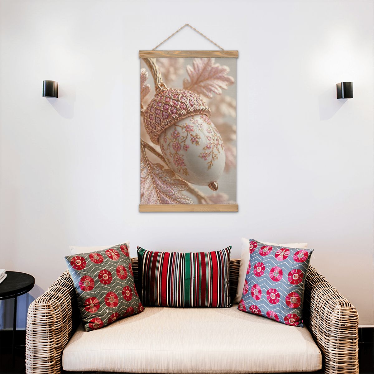 Linen Canvas Wall Art Pink Acorn