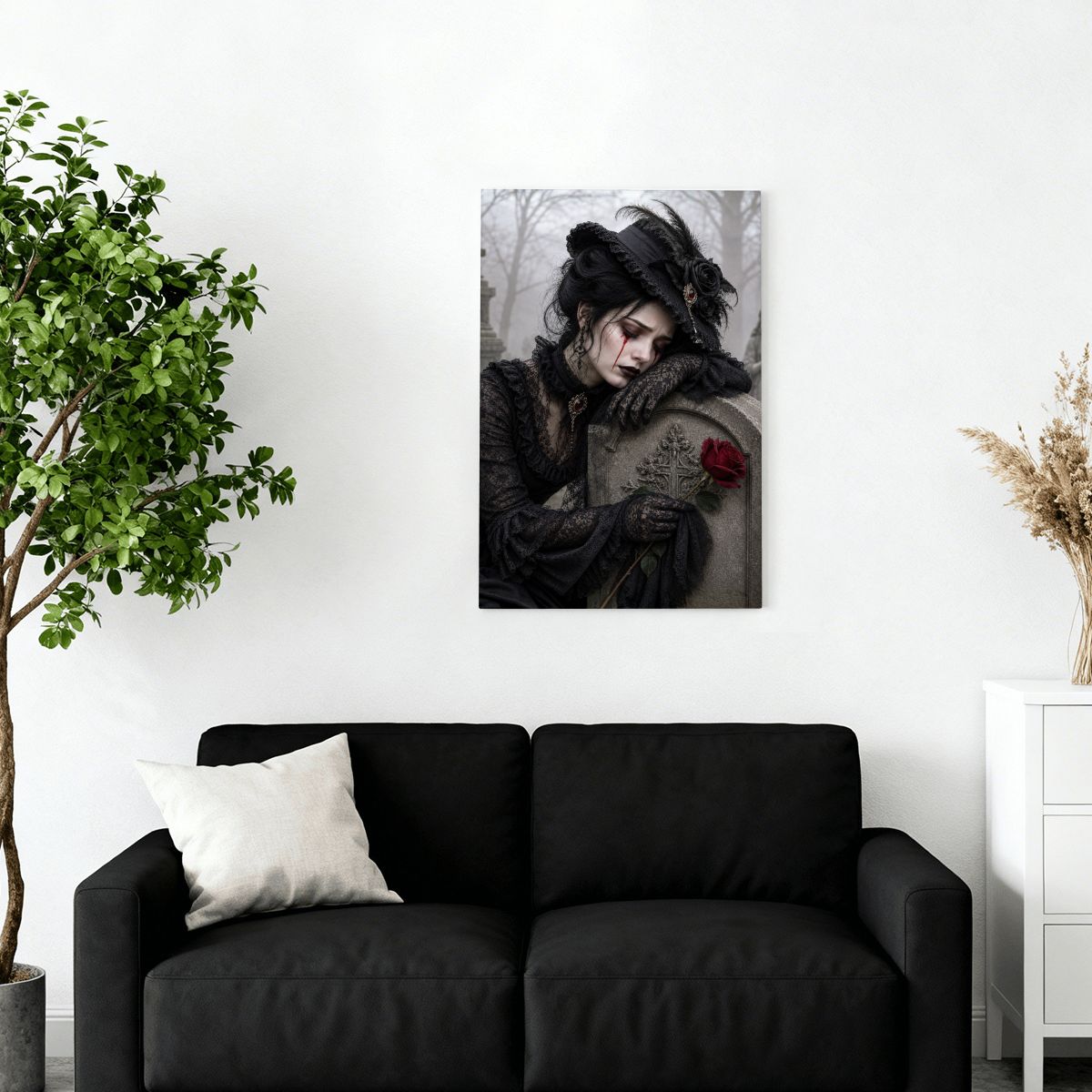 Framed Canvas Painting Halloween Victorian Woman Grave Lost Love (Made in USA)