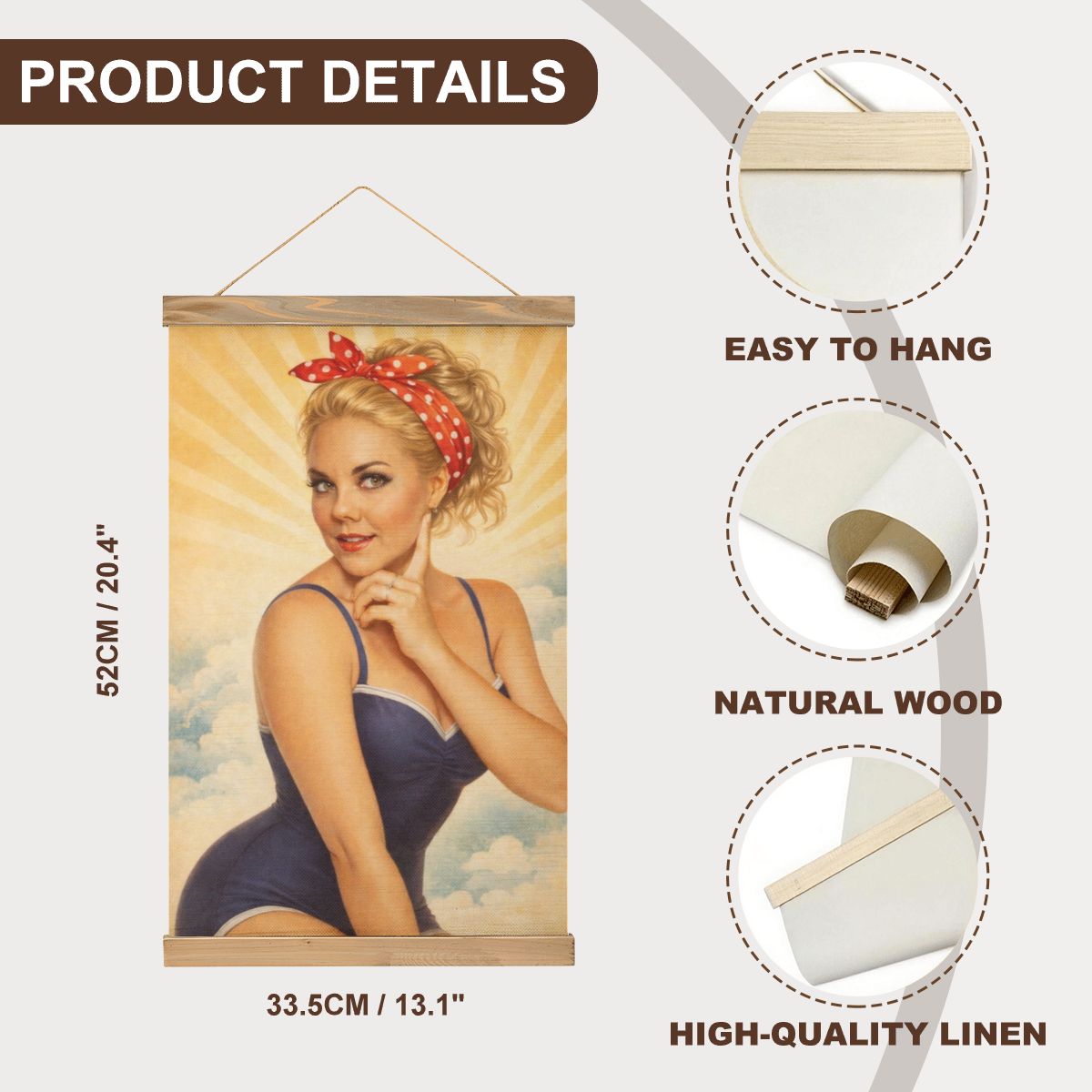 Linen Canvas Wall Art WWII 1940's Pinup Girl