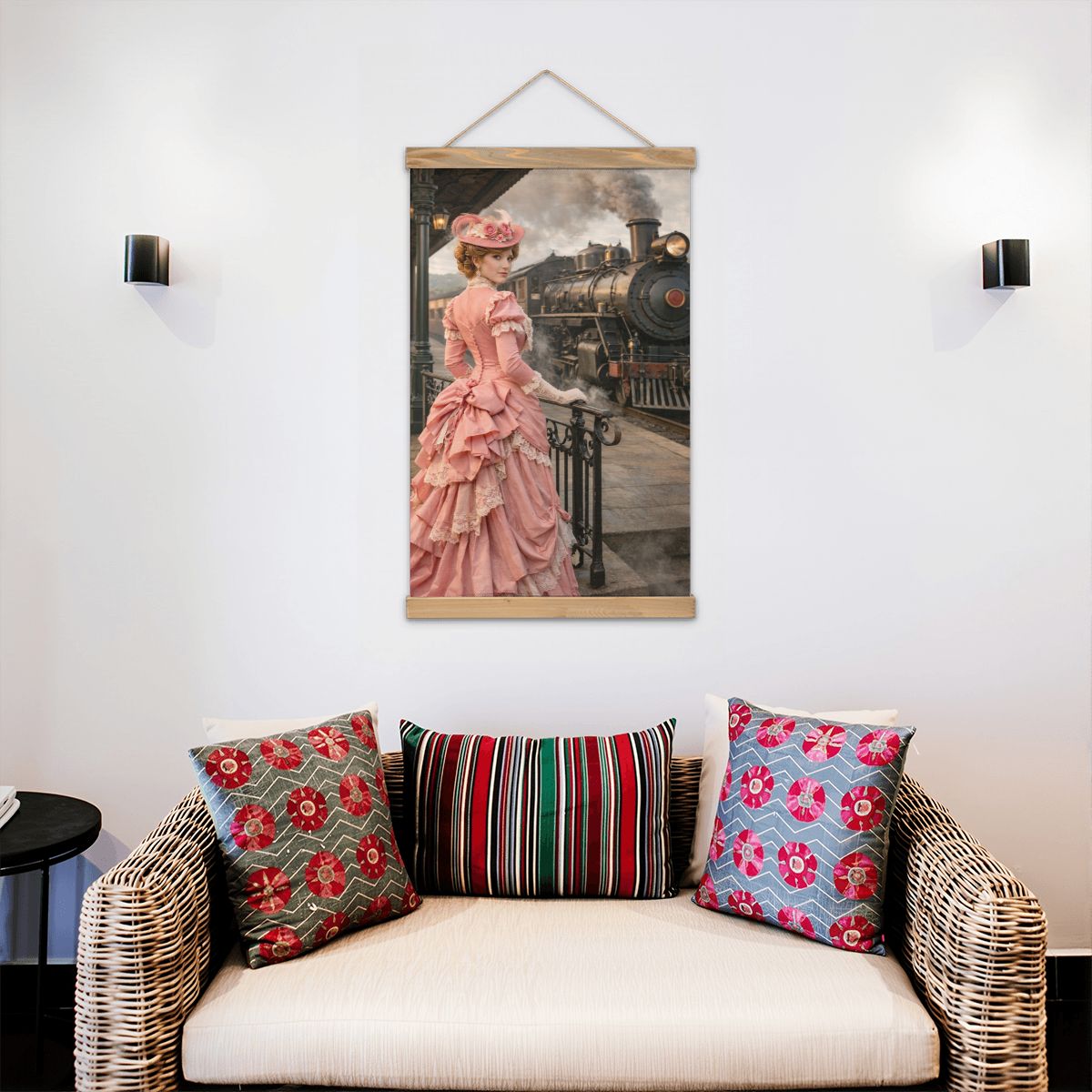 Linen Canvas Wall Art Victorian Woman and Train