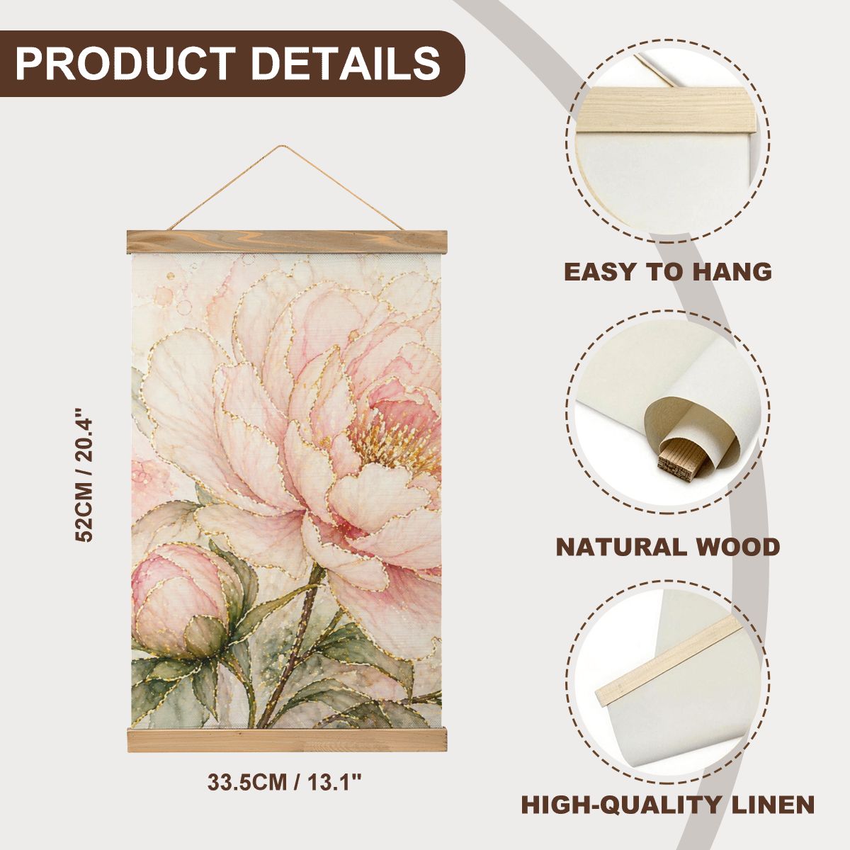 Linen Canvas Wall Art Pink Flower