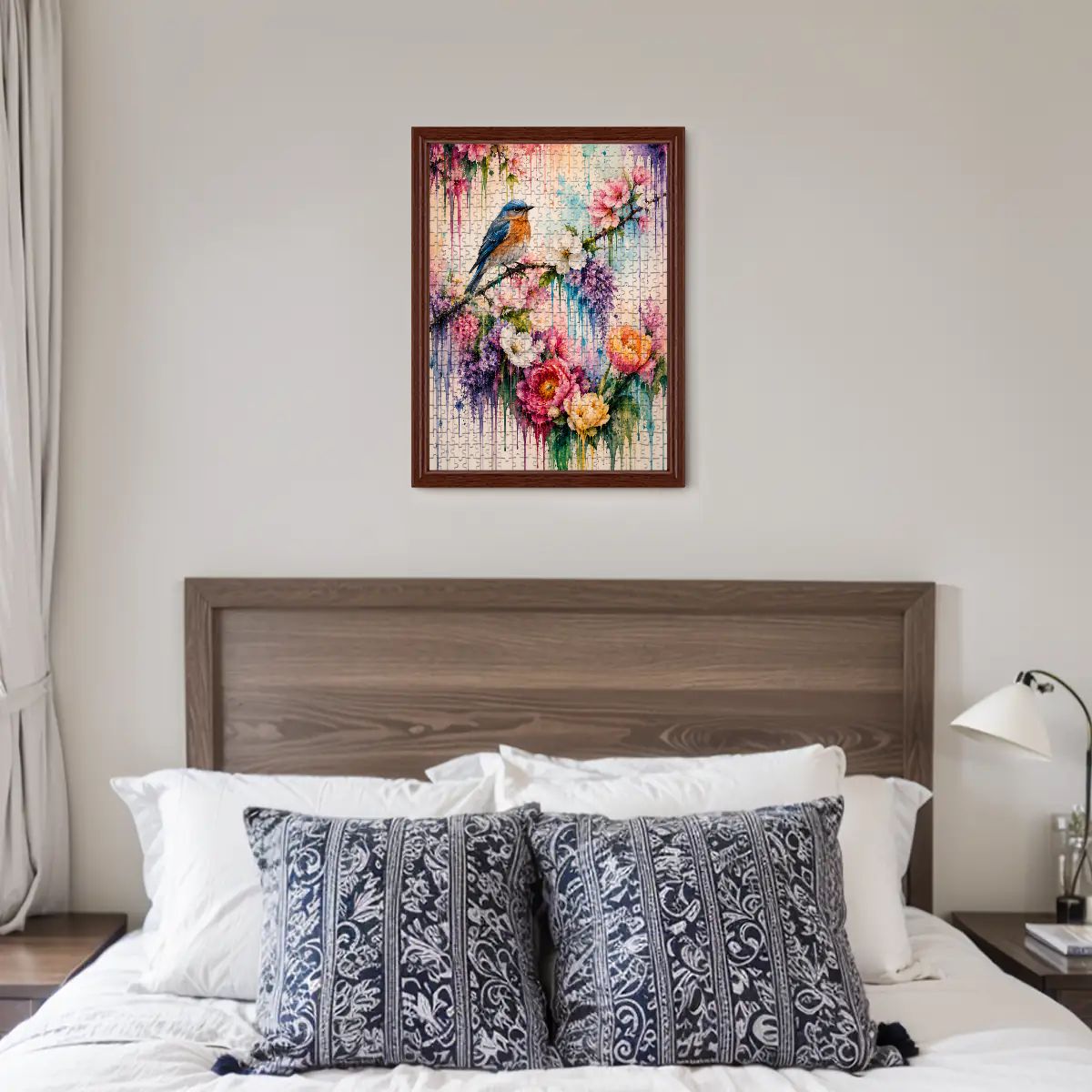 Wooden Jigsaw Puzzles 500 pcs Colorful Bird and Flowers Drip Art