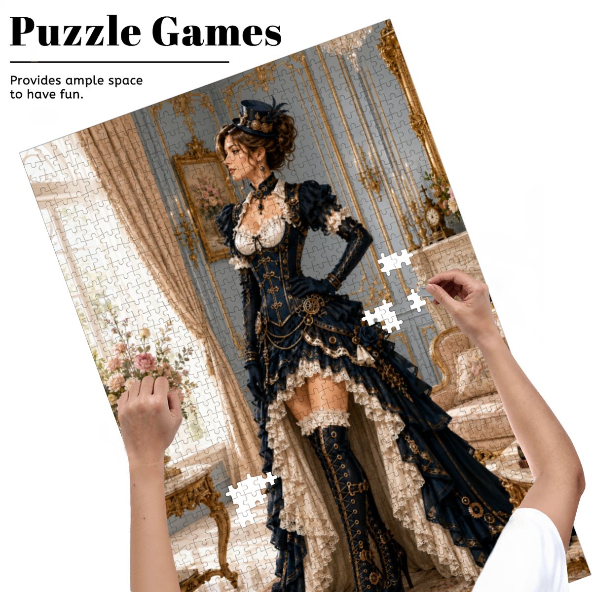 Wooden Jigsaw Puzzles 1000 pcs Steampunk Victorian Woman Black and White