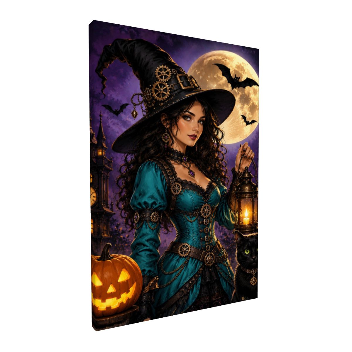Framed Canvas Painting Halloween Witch (Made in USA)