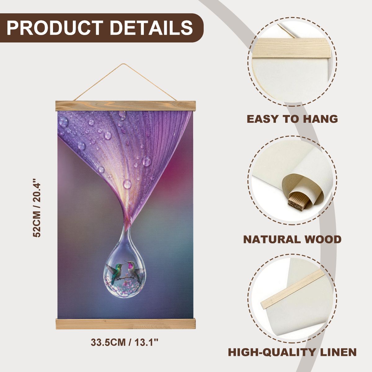 Linen Canvas Wall Art Hummingbird Dewdrop