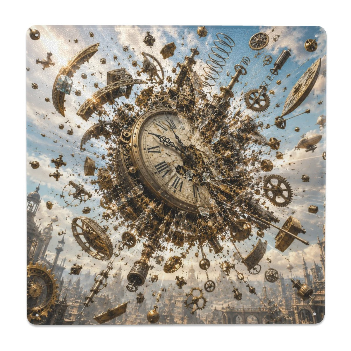 Tin Sign Square Metal Decor Clock Explosion