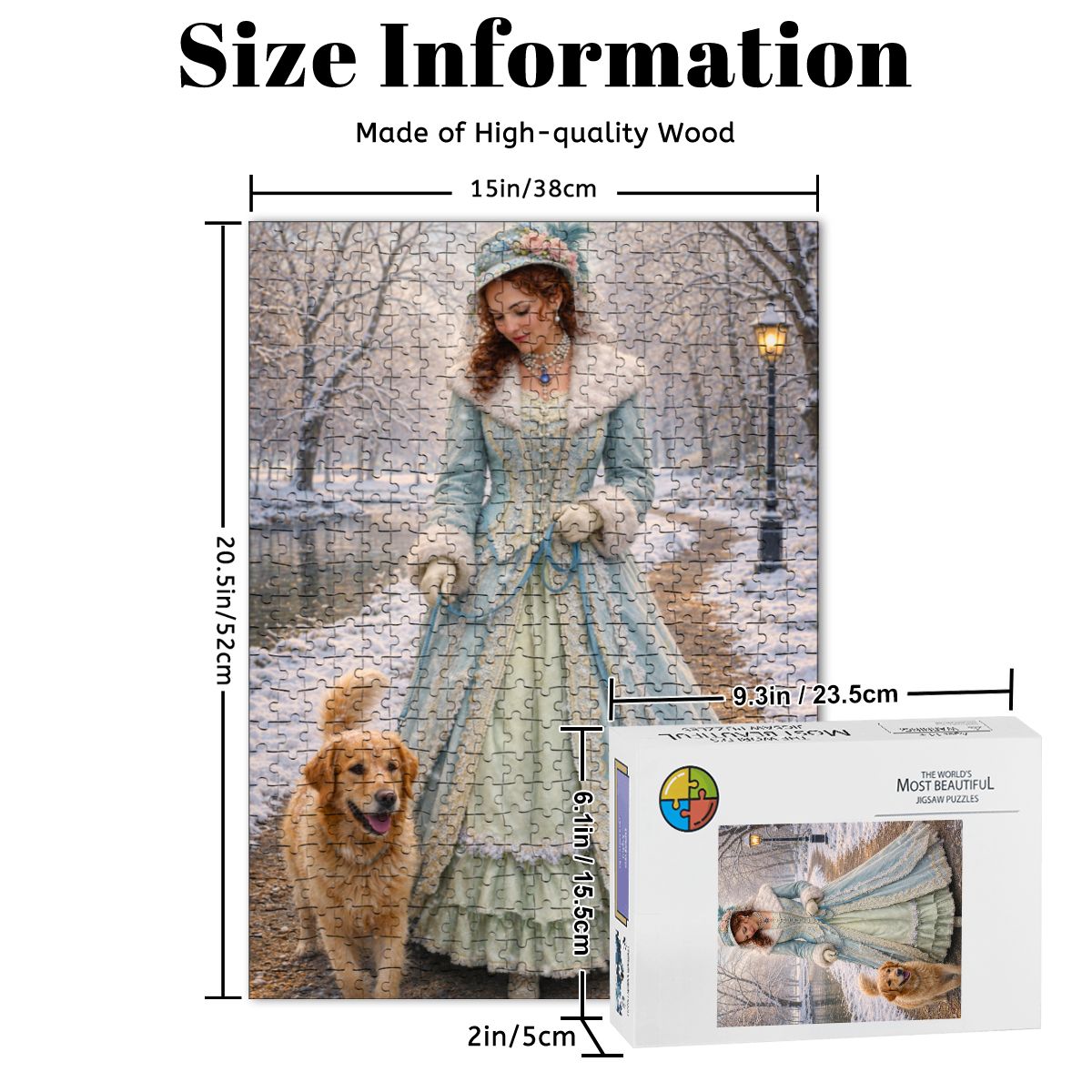 Wooden Jigsaw Puzzles 500 pcs 1900's Victorian Woman with Dog in Park Winter