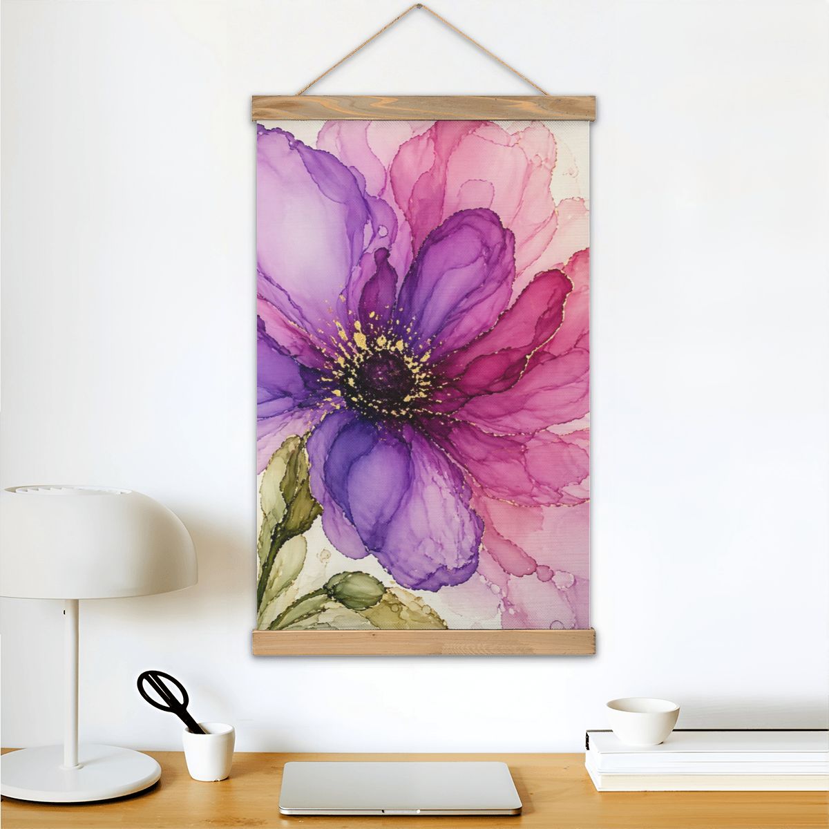 Linen Canvas Wall Art Purple Flower