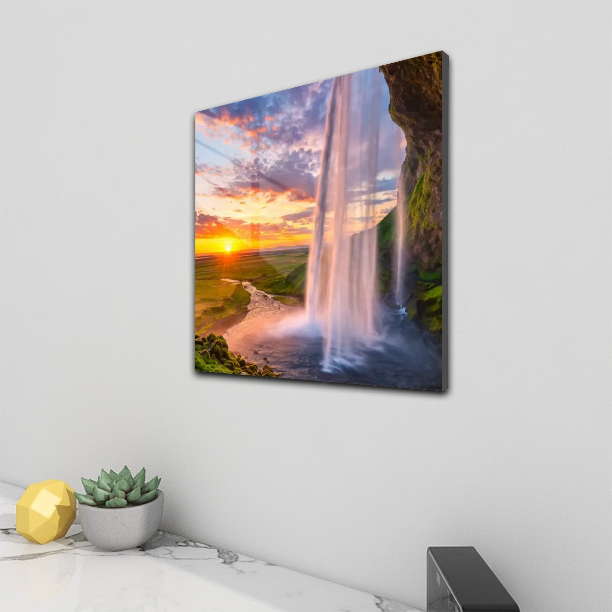 Square Acrylic Wall Art Prints with Hook Seljalandsfoss Iceland
