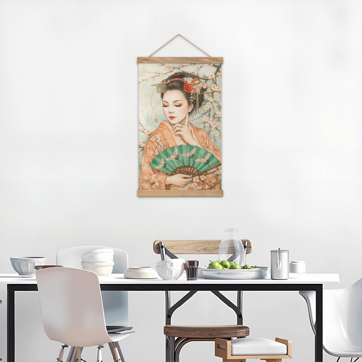 Linen Canvas Wall Art Geisha with Fan