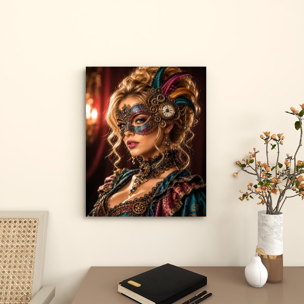 Canvas Prints Wall Art Steampunk Woman Mask Multi