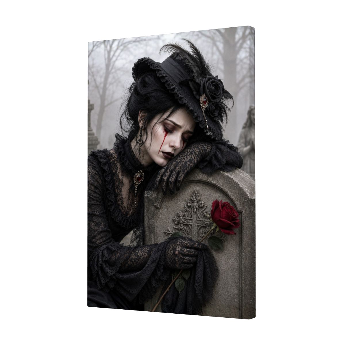 Framed Canvas Painting Halloween Victorian Woman Grave Lost Love (Made in USA)