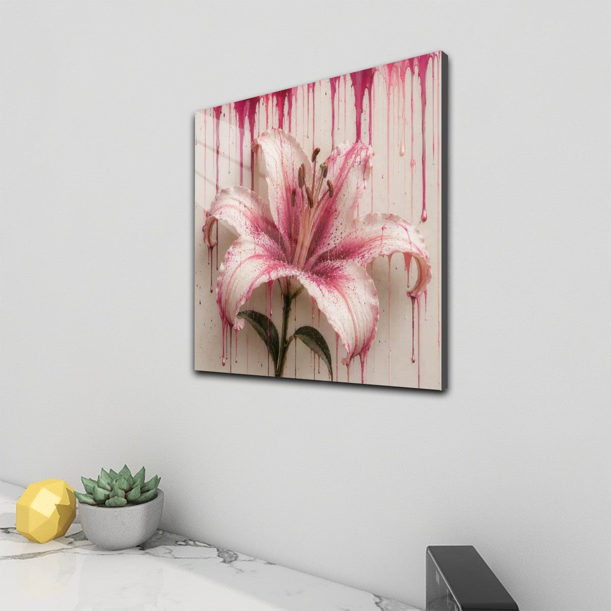 Square Acrylic Wall Art with Hook Lily Paint Drip