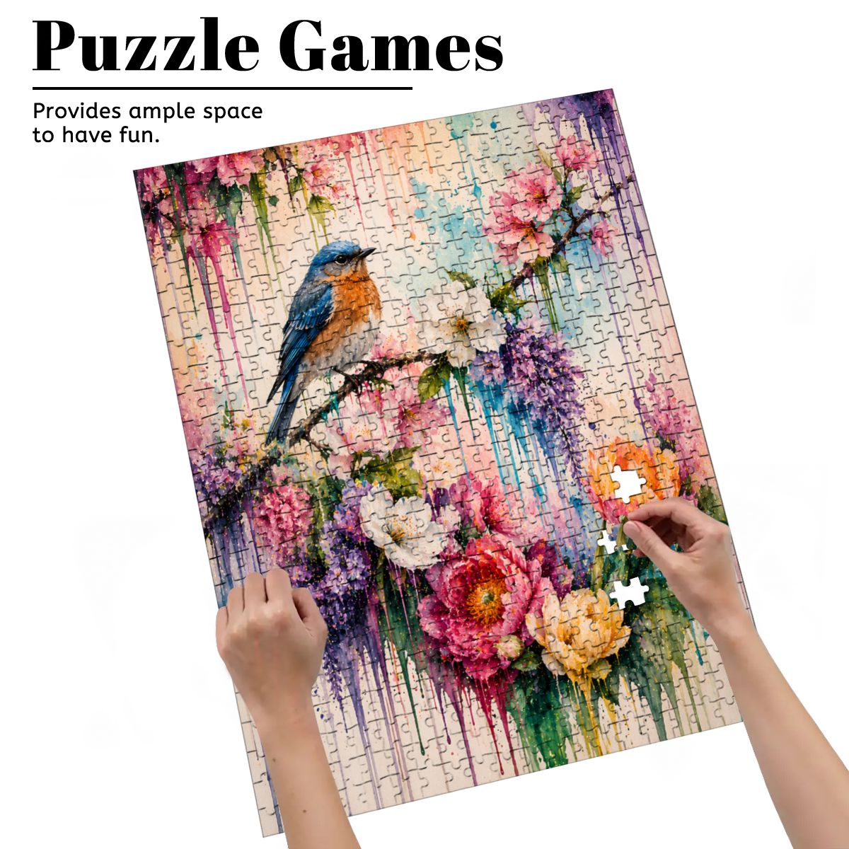 Wooden Jigsaw Puzzles 500 pcs Colorful Bird and Flowers Drip Art
