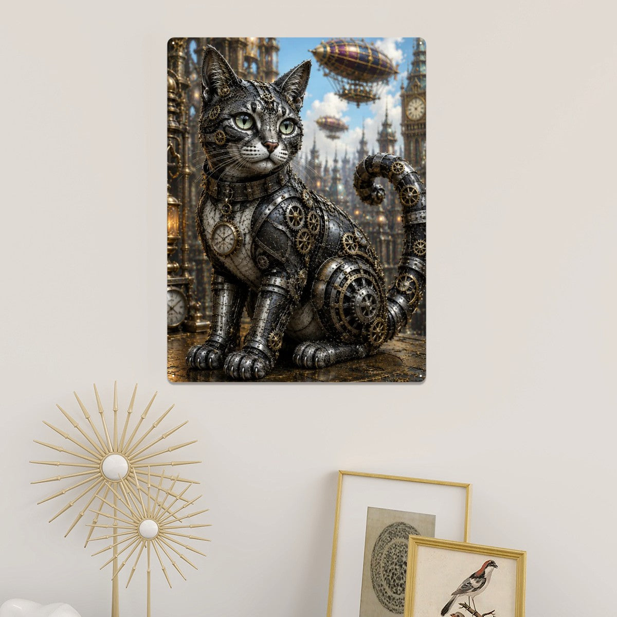 Rectangular Tin Sign Metal Sign Decor Steampunk Cat