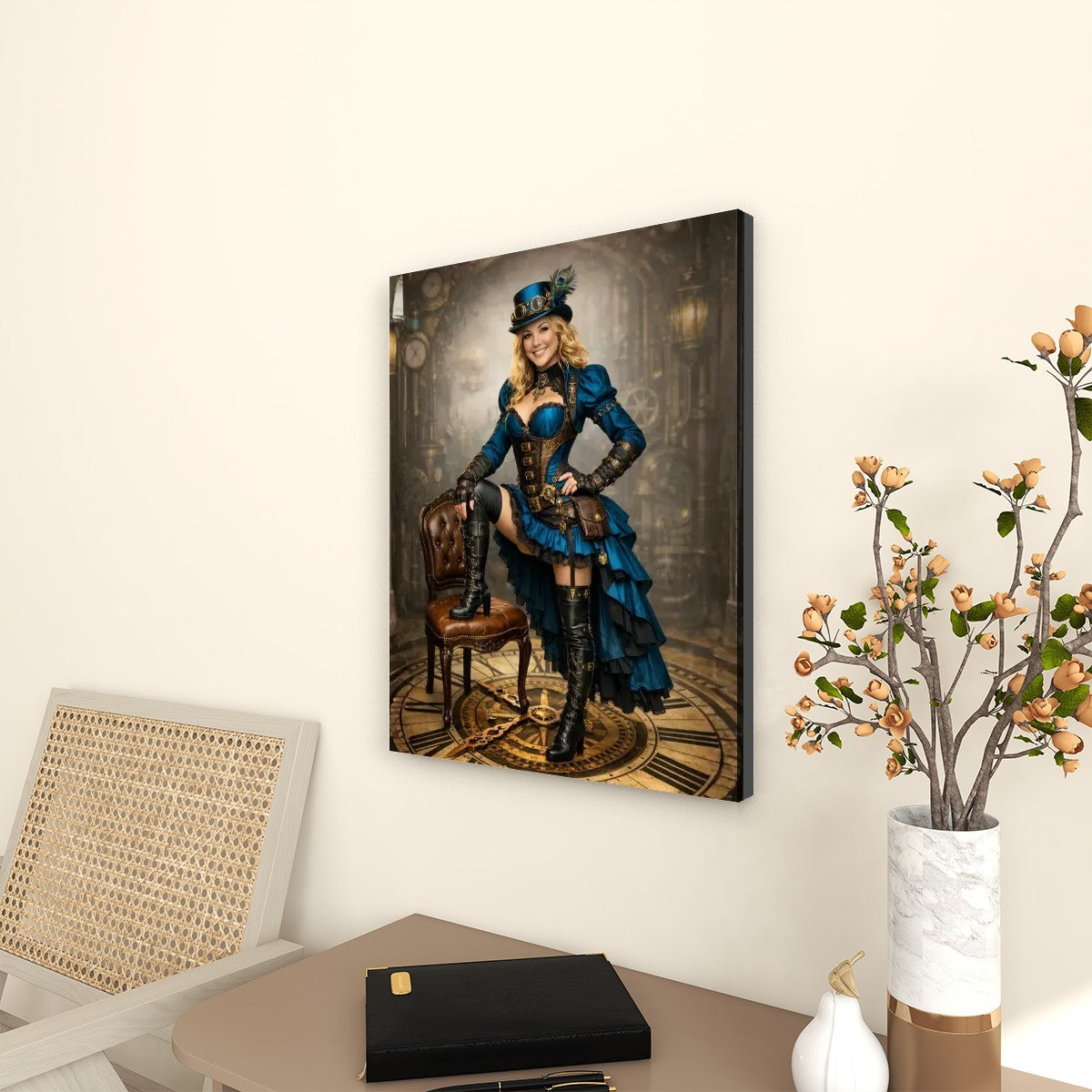Canvas Prints Wall Art Steampunk Woman Blue Dress