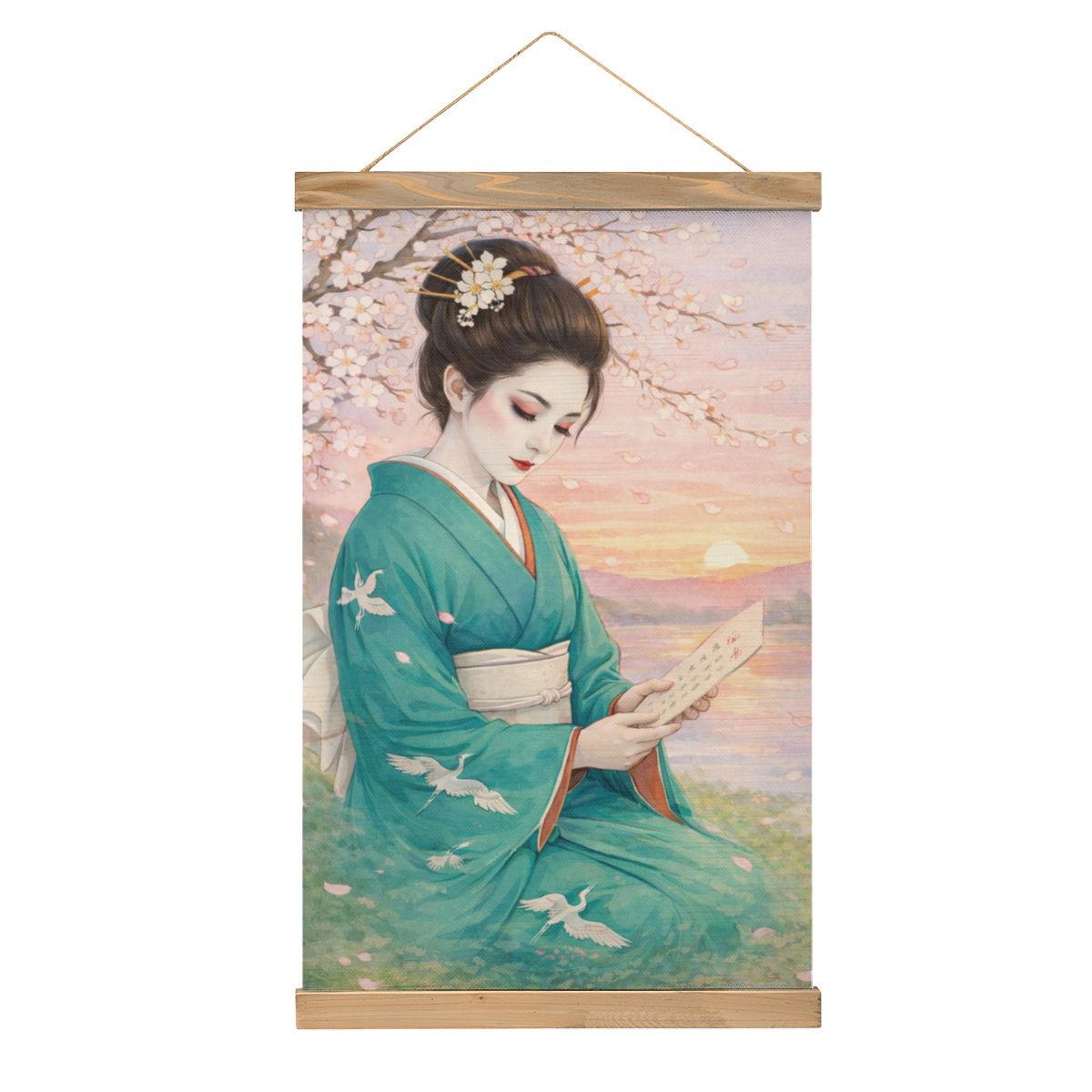 Linen Canvas Wall Art Geisha Reading