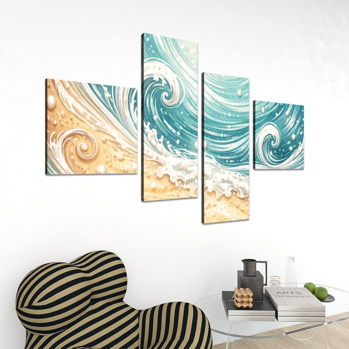 4 Panels Canvas Prints Wall Art Beach Waves