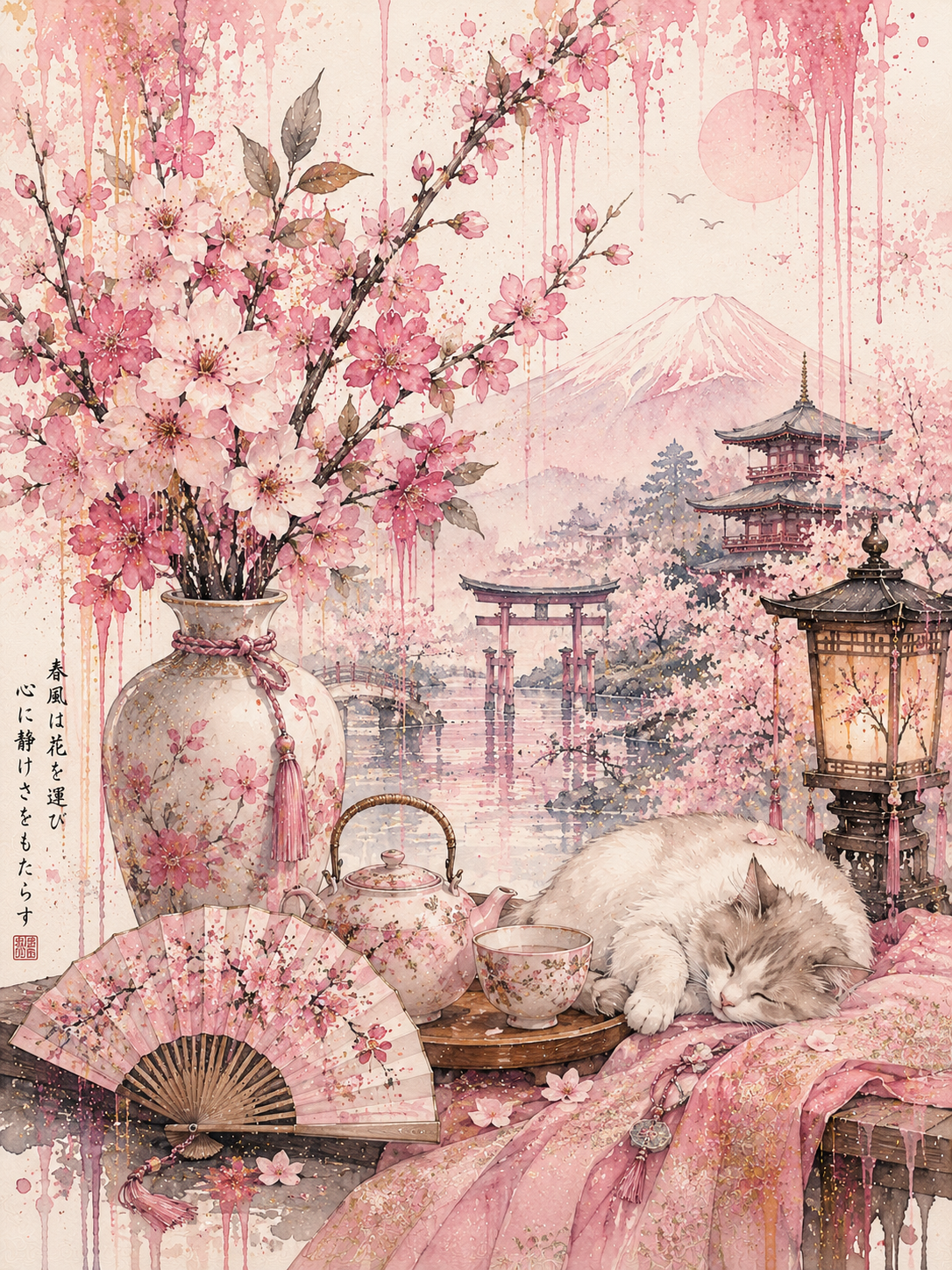 Diamond Art Kit 16x20 Diamond Painting Kit Japanese Pink Cherry Blossoms Scene