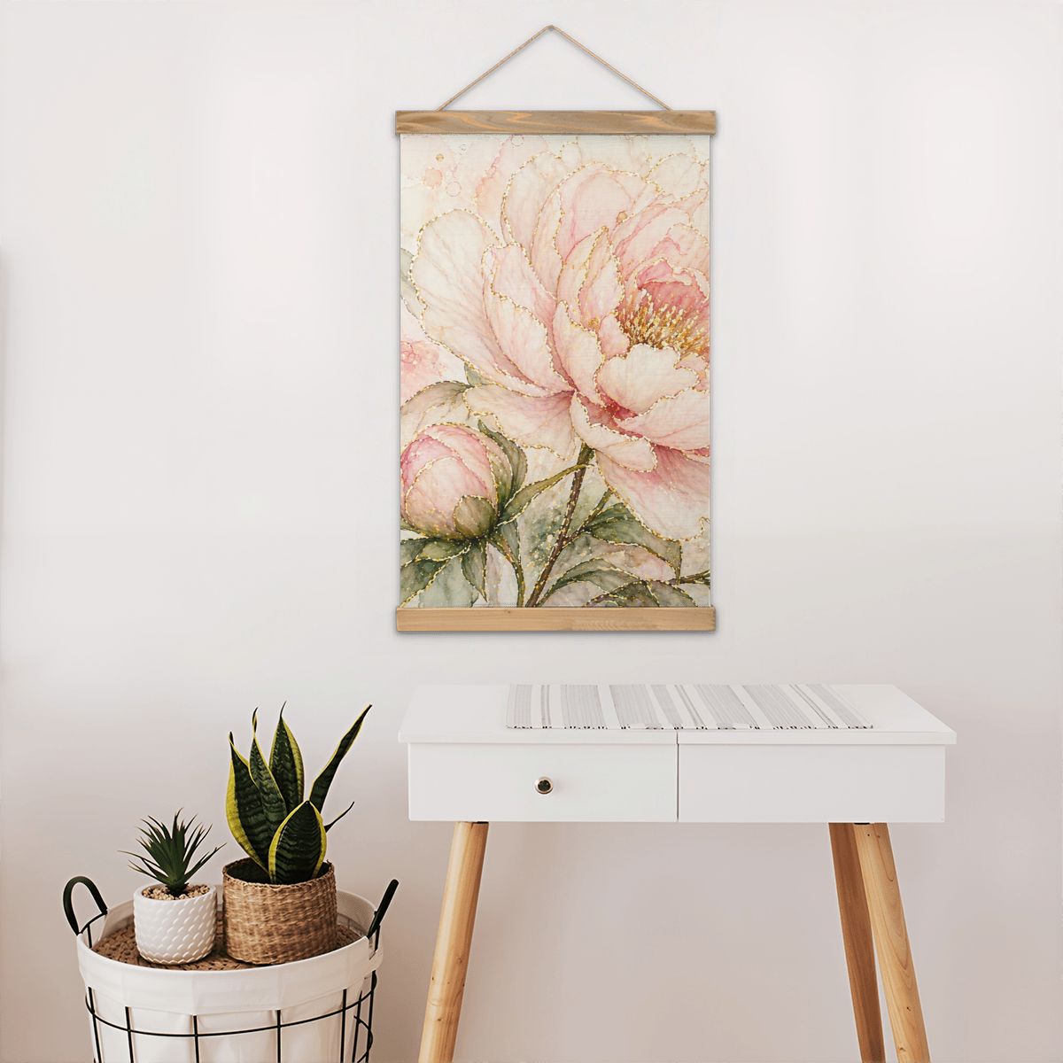 Linen Canvas Wall Art Pink Flower