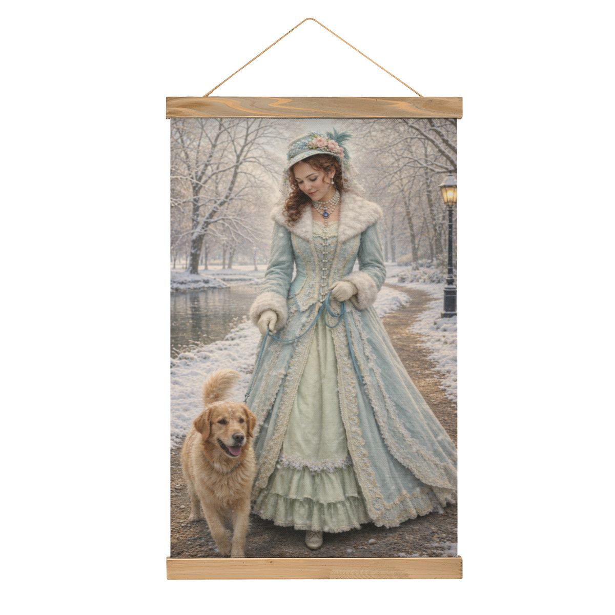 Linen Canvas Wall Art Victorian Winter Walk in the Park