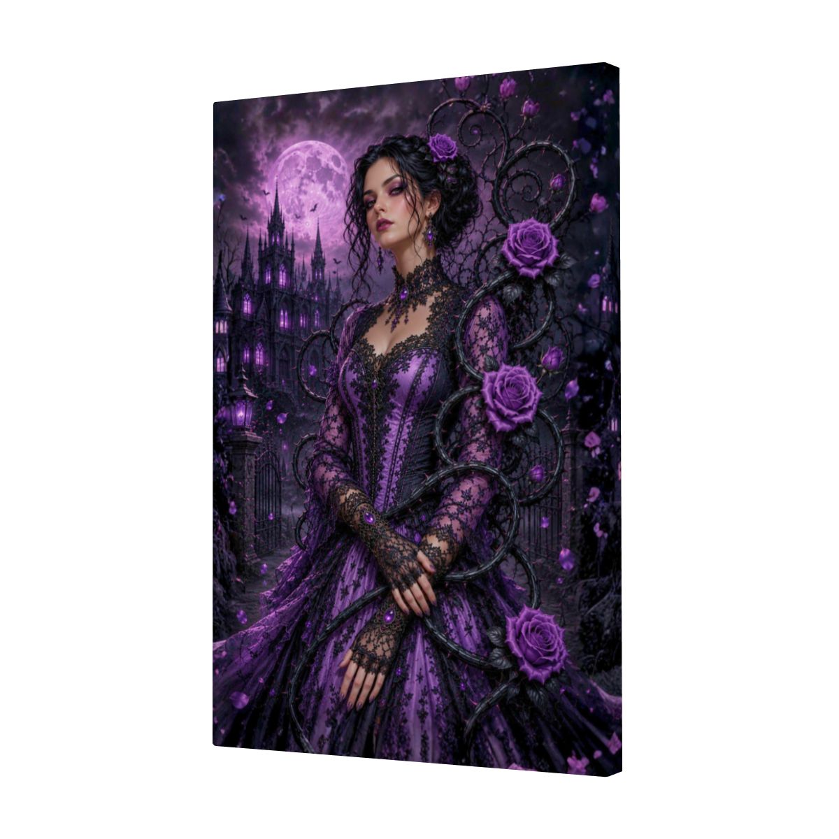Framed Canvas Painting Gothic Purple Roses (Made in USA)